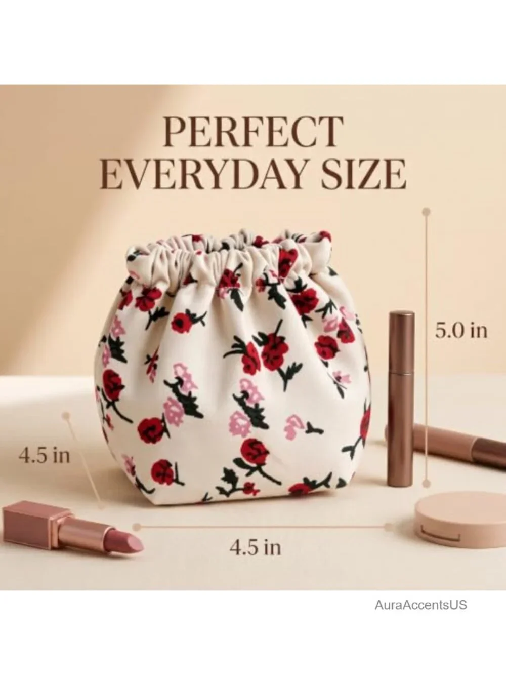 Set of 4 Floral Self-Closing Cosmetic Pouches No Zipper